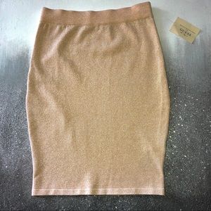 Guess by Marciano Metallic Sparky Gold Bodycon Midi Sweater Skirt